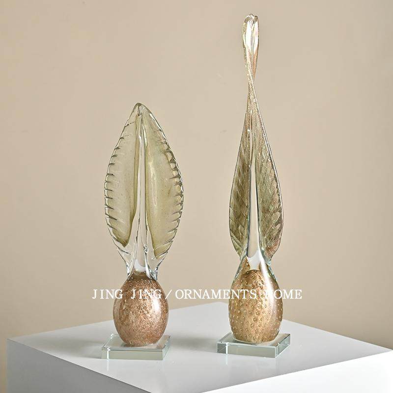 欧式创意金色羽毛玻璃摆件家居玄关电视柜桌面装饰摆件玻璃高级感