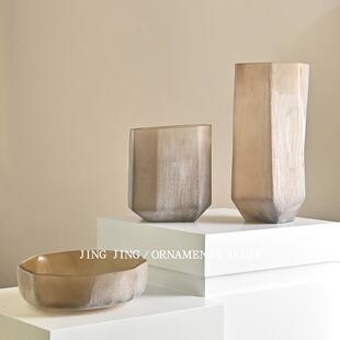 简约现代磨砂玻璃大花瓶样板间客厅玄关落地花瓶茶几餐桌装 饰果盘