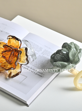 法式中古琉璃玫瑰花摆件样板间客厅茶几台面玄关装饰艺术书垫摆件