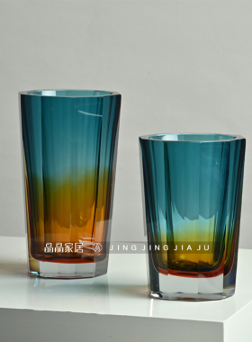 极简渐变色八边角直筒玻璃花器水培养殖花插花瓶民宿客房花器摆件