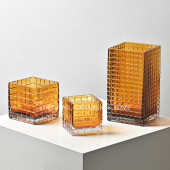 简约琥珀棕色方形格子玻璃花瓶居家生活阳台茶几边几柜水养鲜花瓶