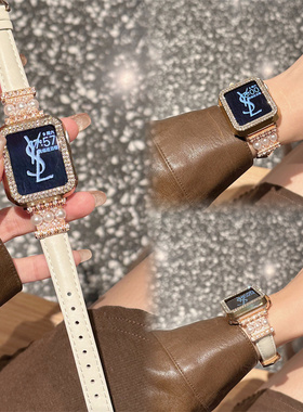珍珠真皮iwatch手表带细适用S10苹果手表表带S9女款ApplewatchS8