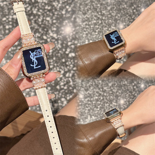 珍珠真皮iwatch手表带细适用S10苹果手表表带S9女款ApplewatchS8