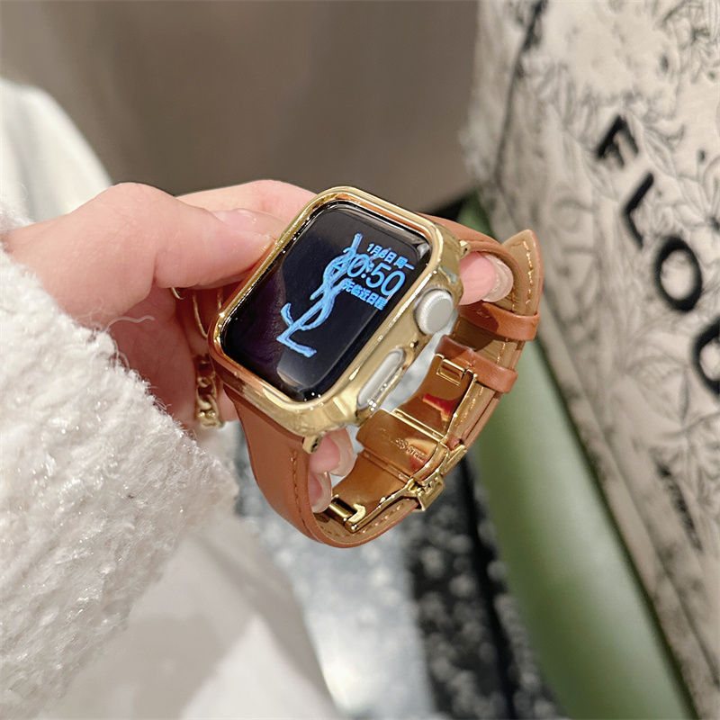 简约iwatch8/7表带蝴蝶扣真皮软适用苹果appleiwatchs9苹果手表带