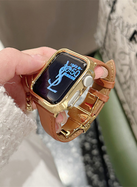 蝴蝶扣真皮applewatch表带S8适用S10苹果手表带s9女iwatch手表带