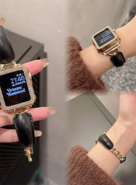 秋冬手镯款真皮applewatch表带适用S10苹果手表带S9女iwatch表带