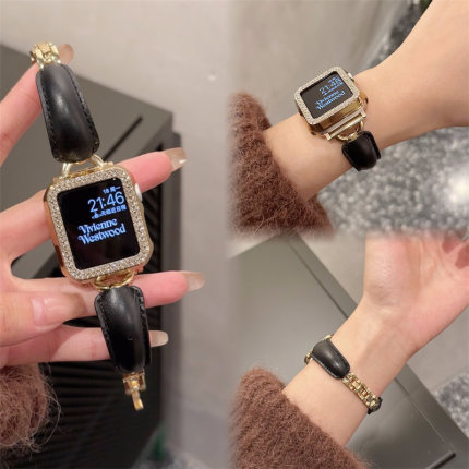 秋冬手镯款真皮applewatch表带适用S10苹果手表带S9女iwatch表带