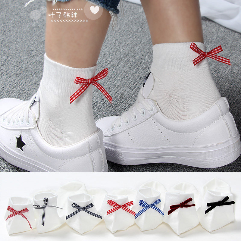 清仓 韩国纯棉袜子可爱蝴蝶结短筒女袜春夏清新文艺白色短袜