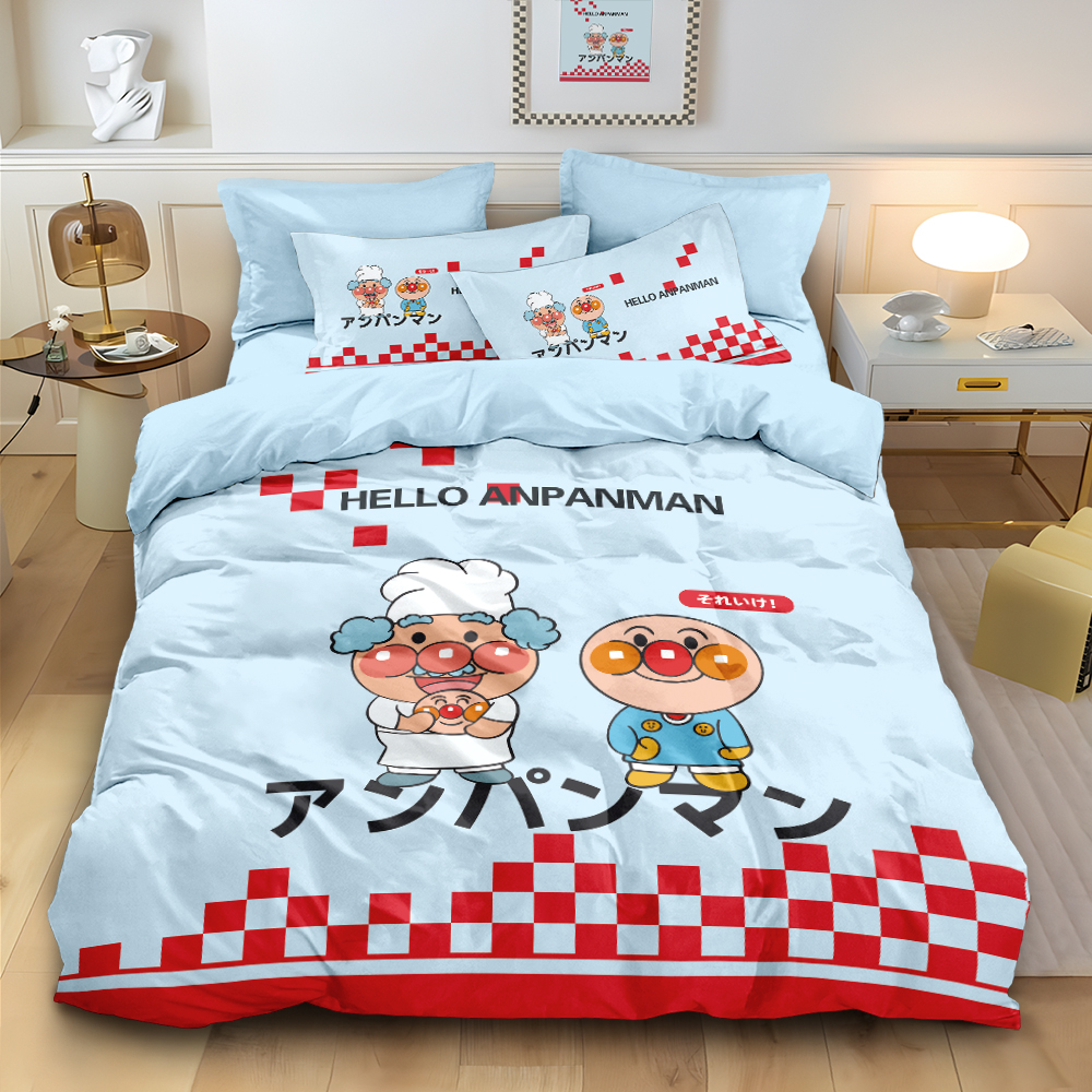 面包超人纯棉被套卡通床上用品四件套100%全棉男孩房间被单床笠款