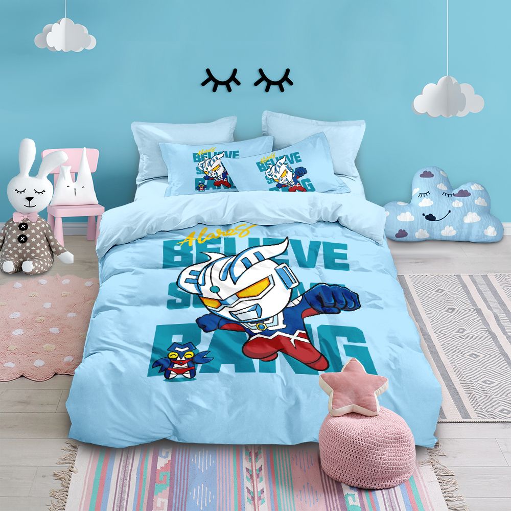 儿童房纯棉被套卡通赛罗迪迦男孩卧室床上四件套超级英雄动漫被单