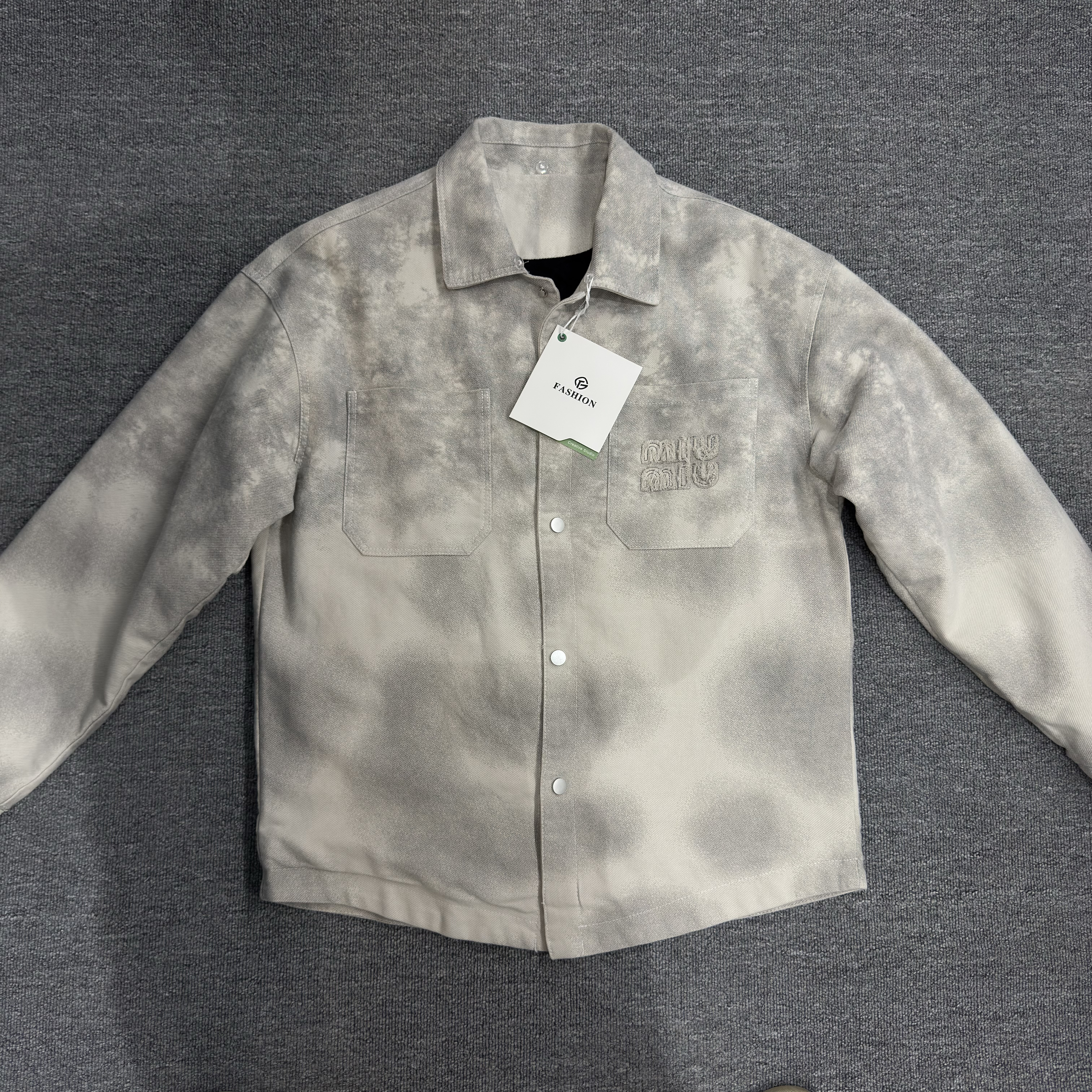 叁仟良品 秋冬新款扎染牛仔加绒衬衫外套男宽松休闲百搭上衣