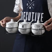 European ins ceramic seasoning pot Korean seasoning box bottle seasoning pot salt pot three piece kitchenware set