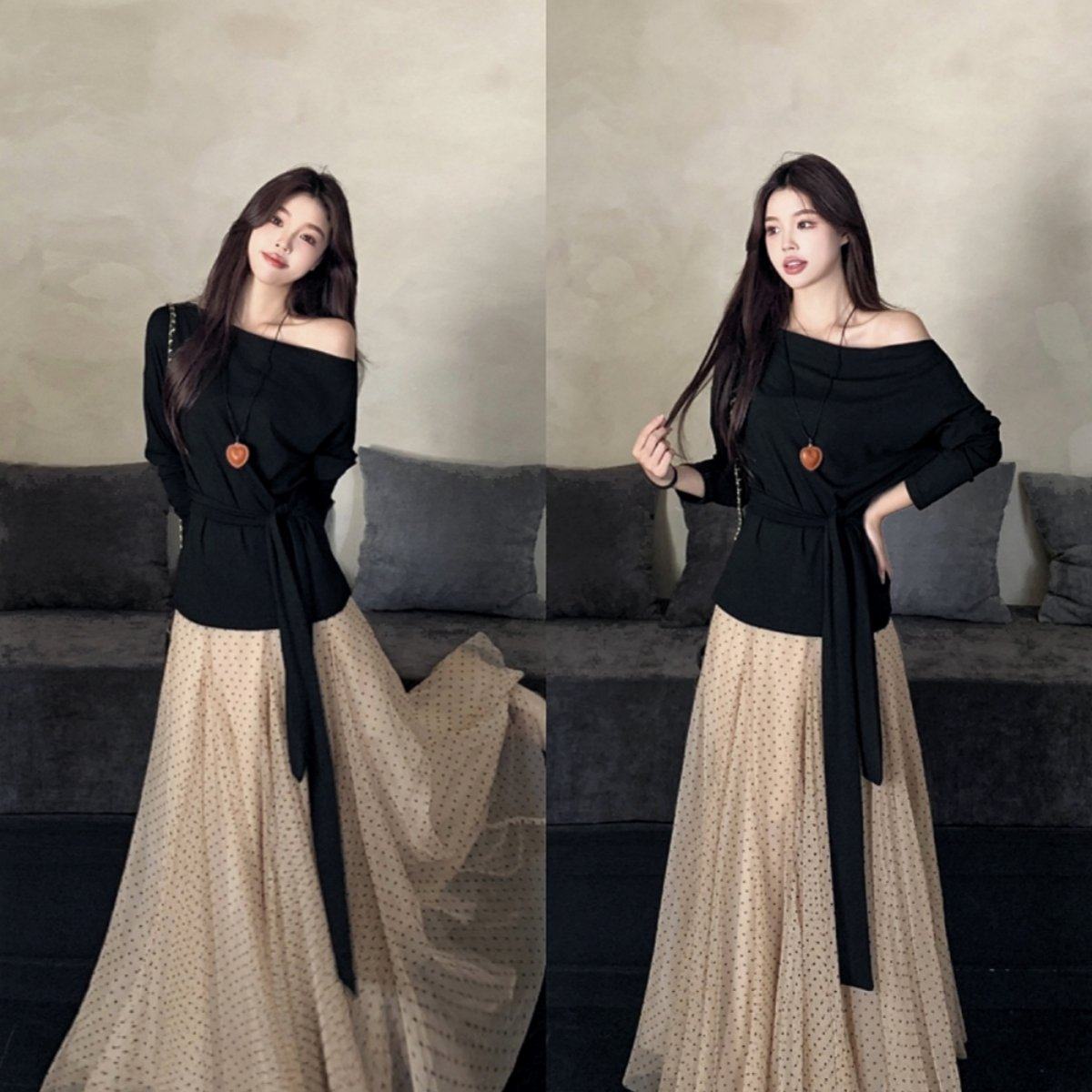 实拍~ 法式植绒波点百褶网纱半身裙+斜肩一字肩多种穿法气质套装,女装/女士精品,大码套装,淘宝优惠券,粉丝福利购,淘宝优惠卷