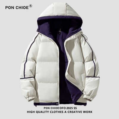 ponchioe撞色棉衣男款冬季新款加厚保暖棉袄连帽防风羽绒棉外套男