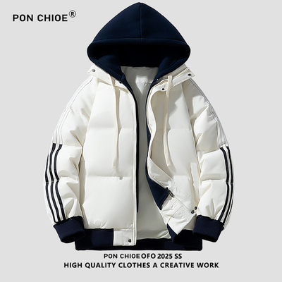 ponchioe连帽假两件棉衣男女冬季加厚保暖棉服外套面包服女宽松