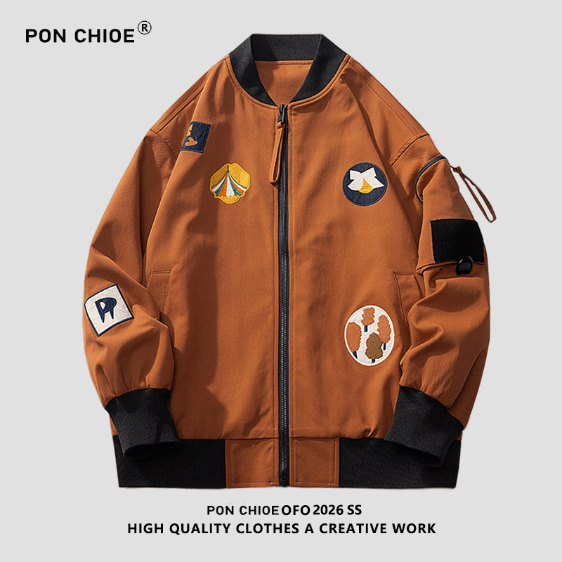 ponchioe美拉德短款工装外套男春秋潮牌棒球服美式复古哈灵顿夹克