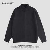 秋冬季 ponchioe立领开衫 毛衣男款 宽松慵懒高级感潮牌针织外套
