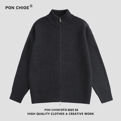 ponchioe立领开衫毛衣男款秋冬季宽松慵懒高级感潮牌针织外套