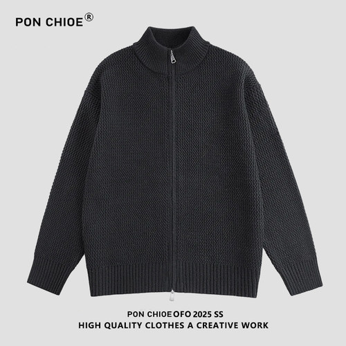 ponchioe立领开衫毛衣男款秋冬季宽松慵懒高级感潮牌针织外套