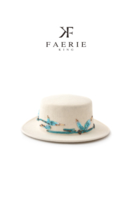 刺绣竹子羊毛呢礼帽女时尚 法式 百搭优雅白平顶帽 2024新款 梵芮锦