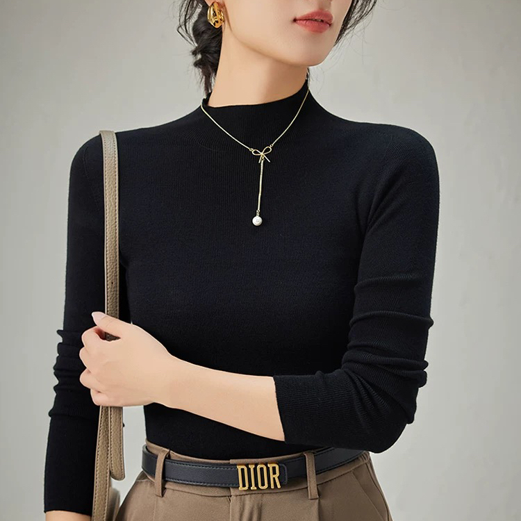 2025高端扬子纱无缝一体羊毛衫修身显瘦内搭女半高领套头打底衫