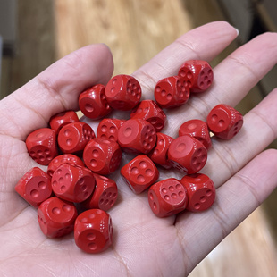 diy文玩手串项链方吊饰无孔散珠小色子 朱砂骰子配件红砂通孔隔珠