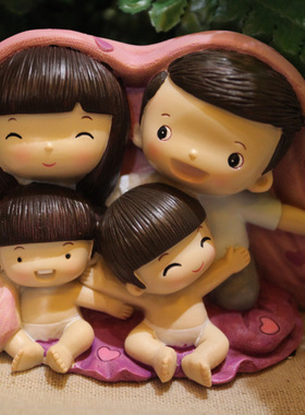 创意摆件一家四口love情侣树脂