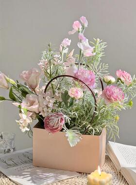 田园风仿真花摆件餐桌花艺装饰插花花束手提花盒假花插