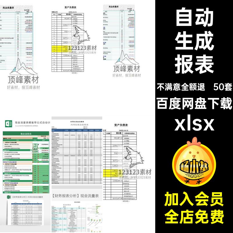 50套现金流量表资产负债编制电子模板利润xlsx财务报表分析表格