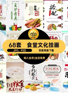 食堂文化挂画68套粮食海报模板餐厅JPG、PSD节约食品安全