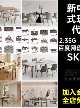 奶油大师51套侘现代餐桌新中式藤编草图寂家具模型风椅子家装S