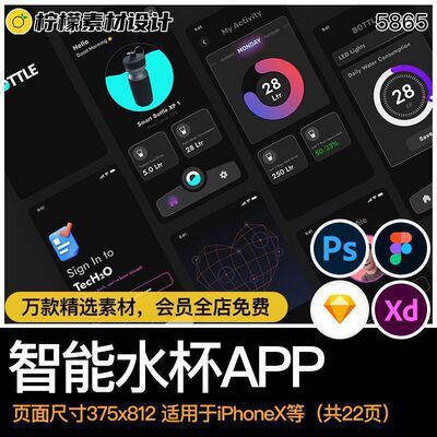 APP界面智能水杯温度控制UI设计figmasketchxdPSD格式源文件
