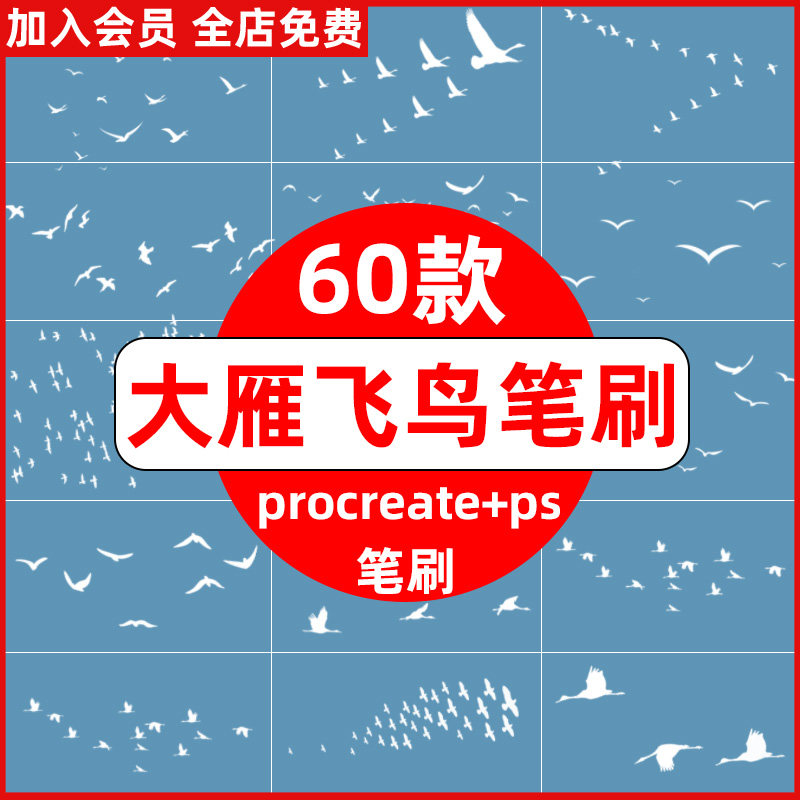 ps笔刷procreate笔刷大雁南飞迁徙迁移人字形飞鸟剪影鸿雁候鸟群