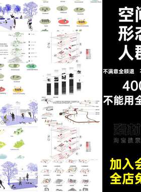 插画PSD空间素材小建筑分析图剖面形态景观场景改造现场人群地