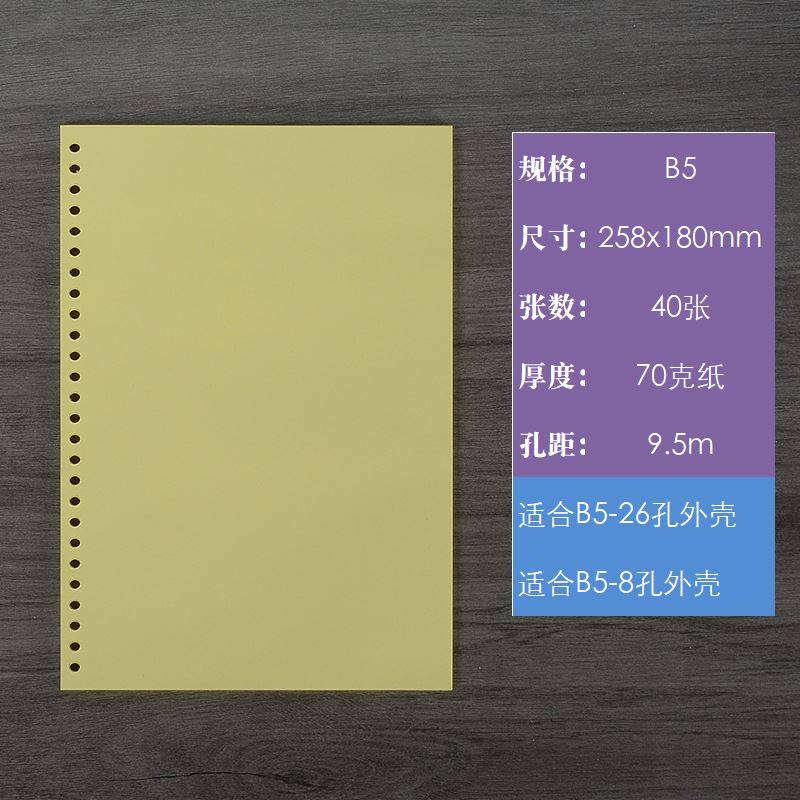 空白替芯纸超大号a4a5b5 40张彩色替芯学生装订打印30 26孔活页纸