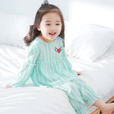 女童睡衣2018长款十岁女套装小朋友夏装春秋薄款连衣裙女款大童