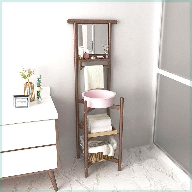 实木多功能架洗脸洗手架子带镜子落地家用面盆架简约脸盆架