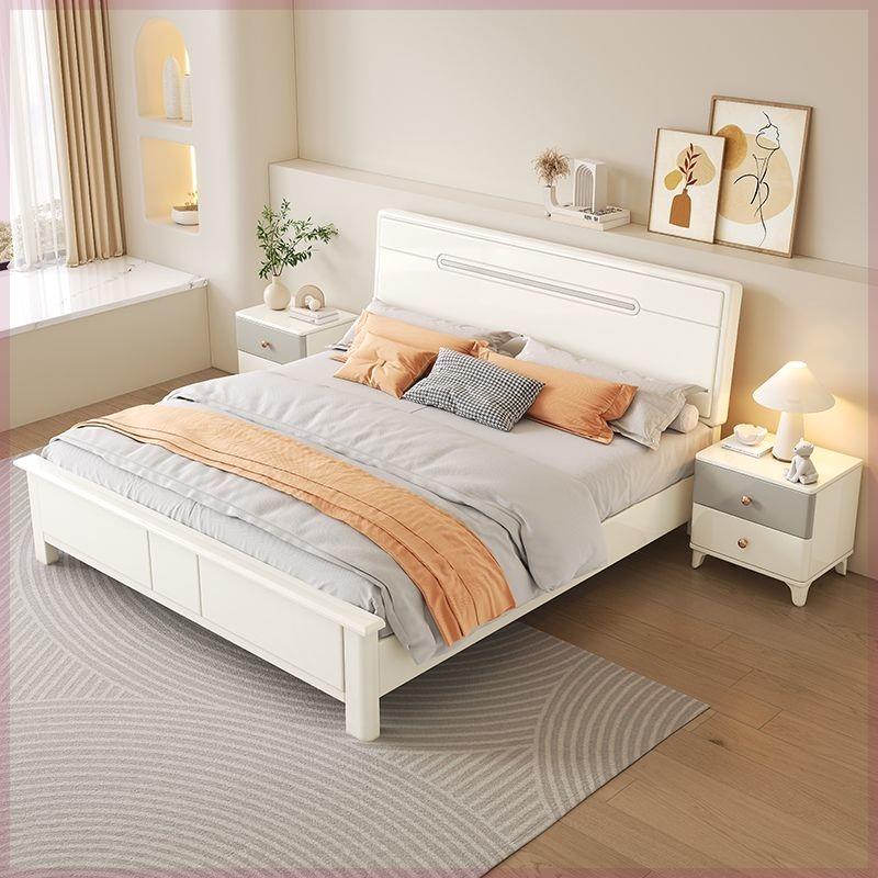 床出租房用奶油风床实木床1.8米现代简约白色1.5米双人床主卧气压