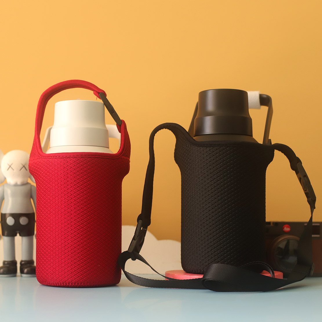 纯色压纹手提斜挎大肚杯杯套