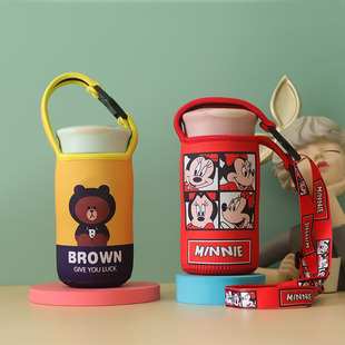 冬季可爱手拎杯套大嘴monkey桌面保温杯480ML专用斜挎便携保护套