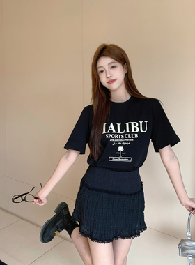 GIGIGIRL 黑色芭蕾风蕾丝花边半身裙女纯色百搭蛋糕蓬蓬A字短裙