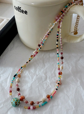 天然石项链彩色串珠高级感配饰品多巴胺春夏百搭设计小众锁骨颈链