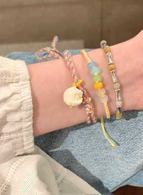 醒狮新款闺蜜可抽拉彩色手绳小众