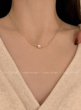 单颗珍珠项链女轻奢小众设计感锁骨链颈链2024新款爆款高级感素链