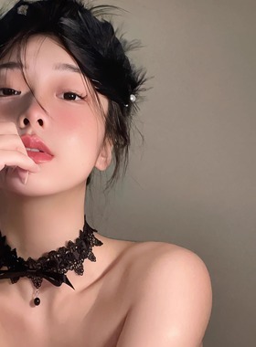 黑色蝴蝶结sm情趣蕾丝项圈女项链禁欲系性感纯欲颈环K9调情道具脖