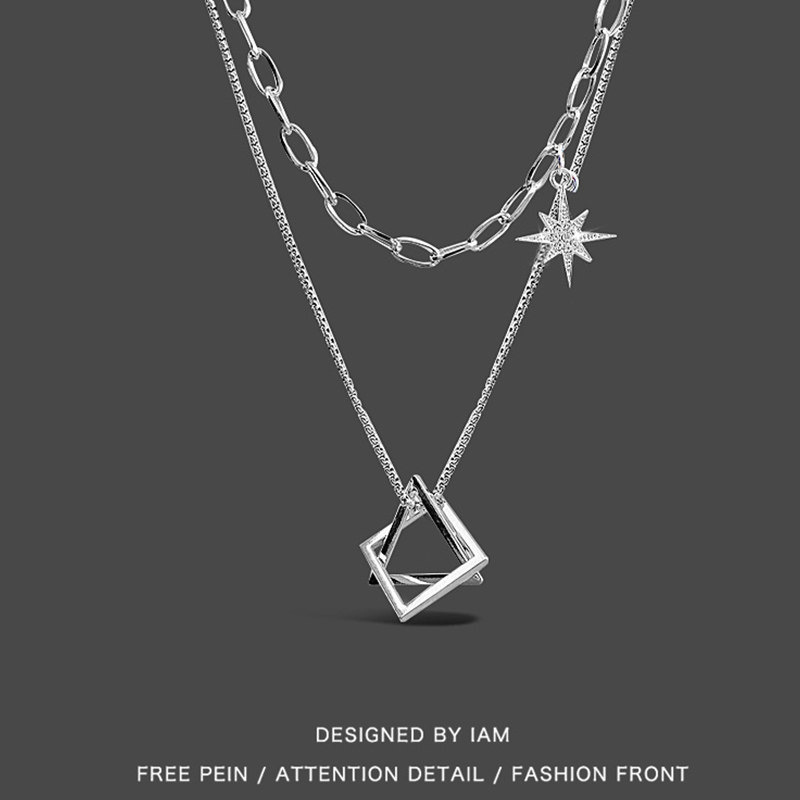 简约吊坠小众链条项链hiphop男女潮流ins嘻哈多层叠戴钛钢不掉色