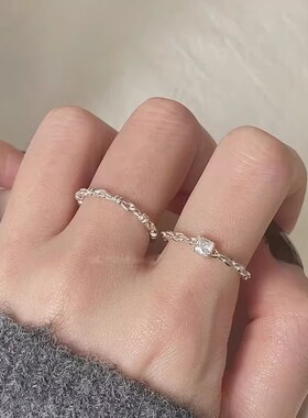 方钻锆石开口可调素圈对戒