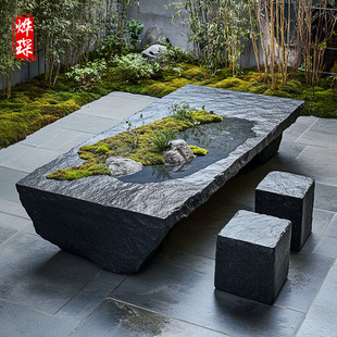 黑山石石桌石凳条形石异形加工定制园林景观天然石头造景支持定制