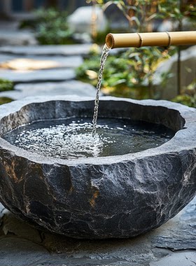 日式喷泉造景石盆户外园林流水池