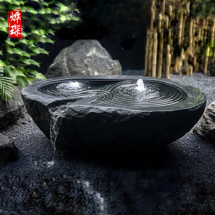 黑山石流水喷泉石钵异形天然景观原石庭院枯山水造景摆件日式涌泉